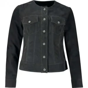 Women's Black Suede Leather Jacket with Buttons | Classic Outerwear