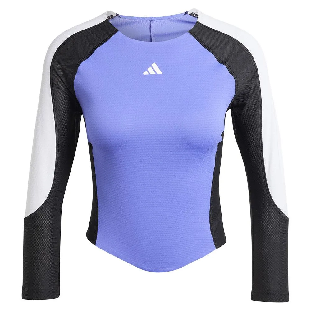 Womens Heat.RDY 3/4 Long Sleeve Tennis Top Cobalt Blue and Black